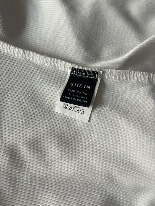 Białe body prążkowane koronka krótki rękawek Shein M/L