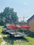 Przyczepka Multi 305 uchylna + stelaż na 14 kajaków – biznes kajaki !!