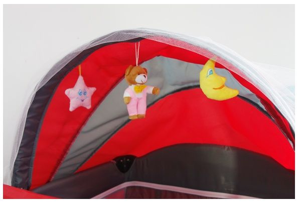 Łóżeczko turystyczne kojec zabawki przewijak 2 poziomy płozy Szare