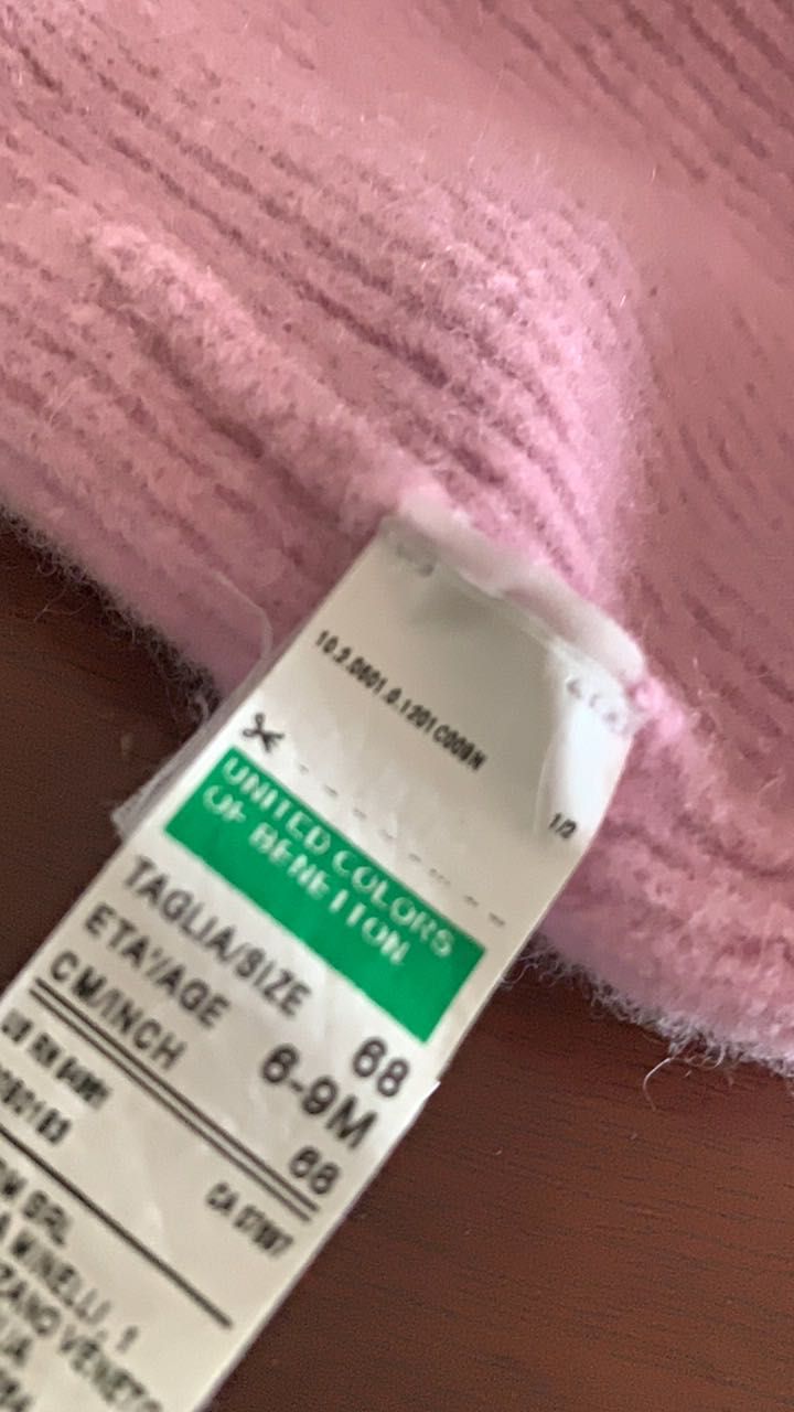 Gorro e cachecol rosa benetton 6-9 meses lá 70%