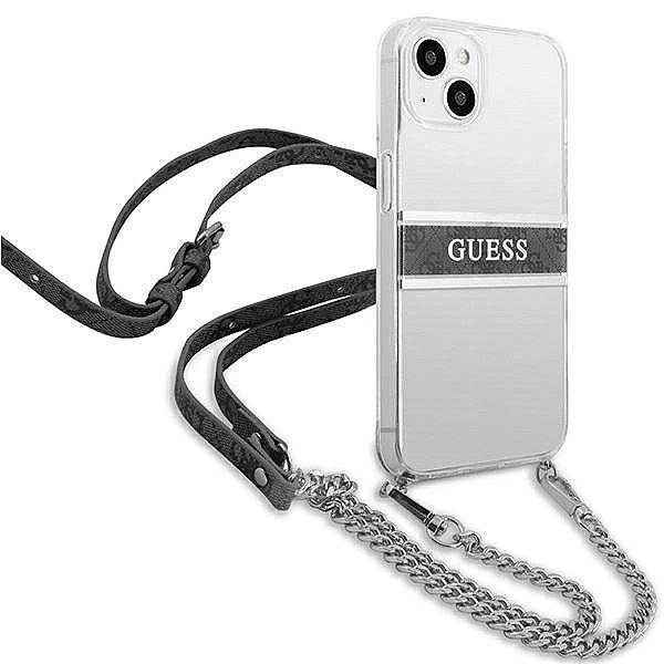 Etui Guess 4G Grey Strap Silver Chain na iPhone 13 mini - przezroczyst