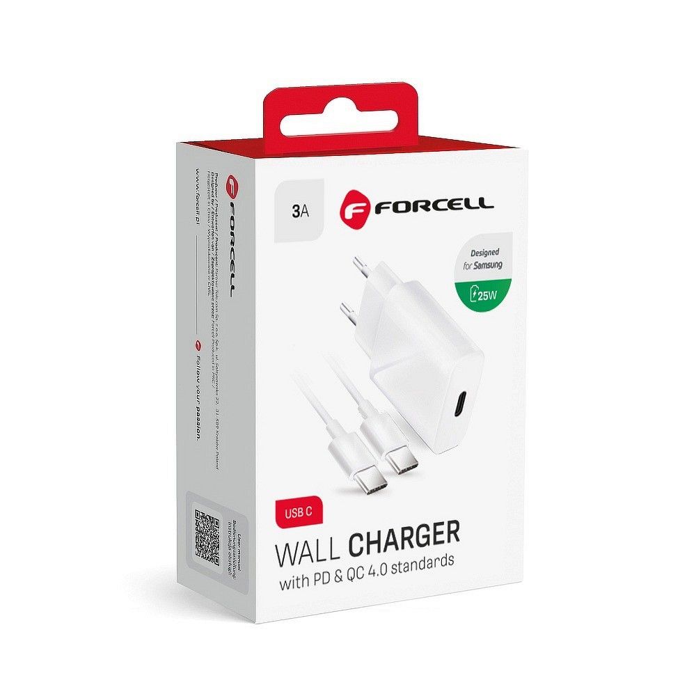 Forcell szybka ładowarka sieciowa USB Typ C 25W 3A QC + kabel Typ C