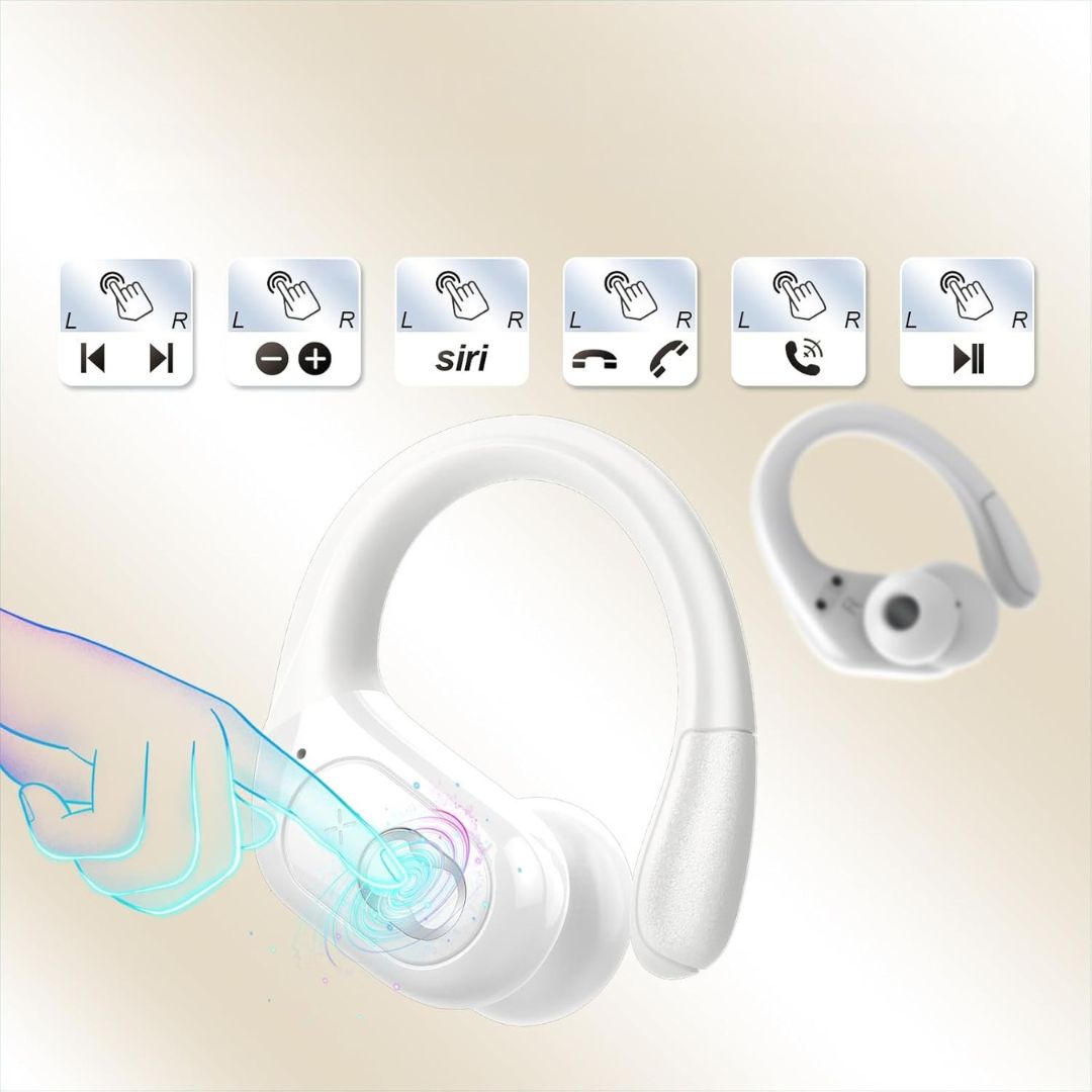 Wodoodporne Słuchawki Bezprzewodowe  Sport Bluetooth 5.4 75h białe