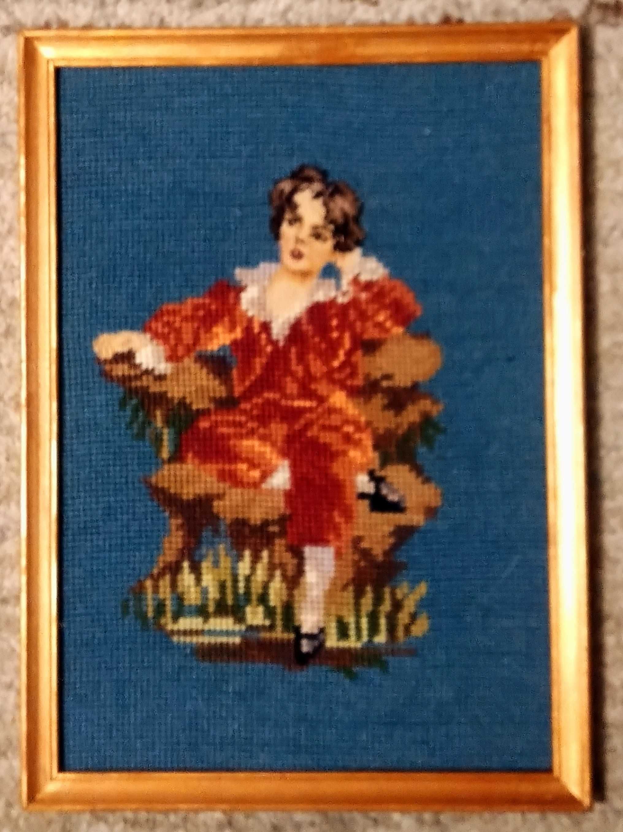 Obraz haftowany - haft krzyżykowy -"Siedzący chłopec"