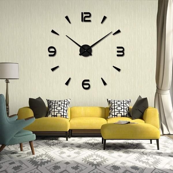 Zegar Przyklejany Nowoczesny Na Ścianę 3D Cichy  120 cm Czarny Ścienny