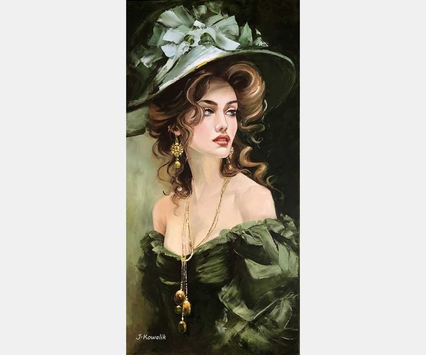 Kowalik - " Dziewczyna w zieleni " 120x60cm Obraz Olejny Akt
