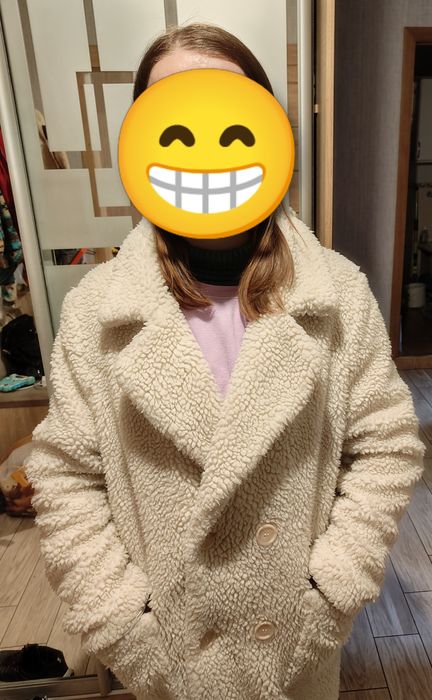 Шубка Тедди молочного цвета 44-46