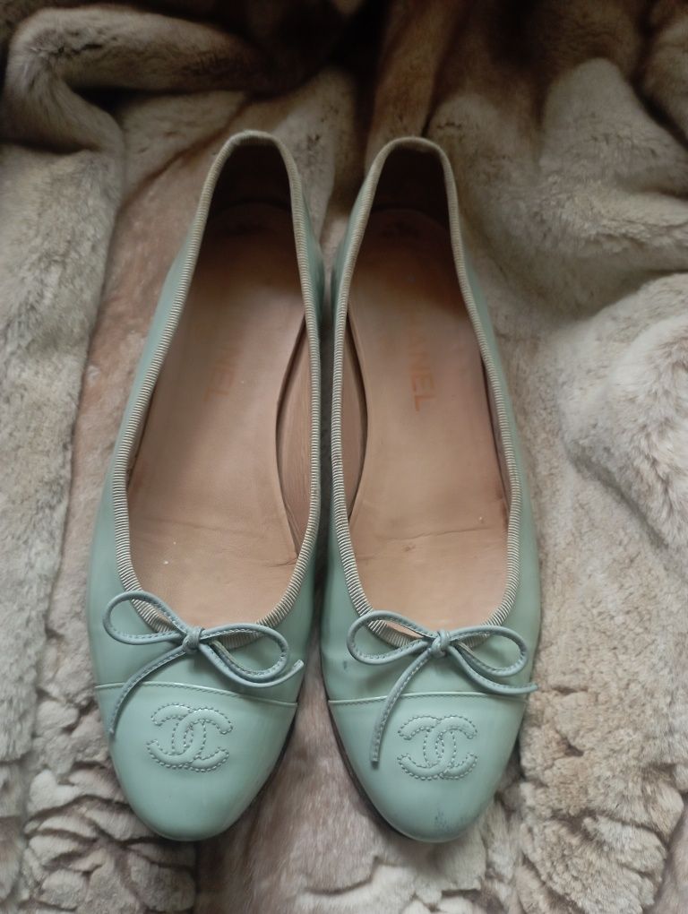 Балетка Chanel Mint Green Patent Leather Bow Cap Toe  оригинал