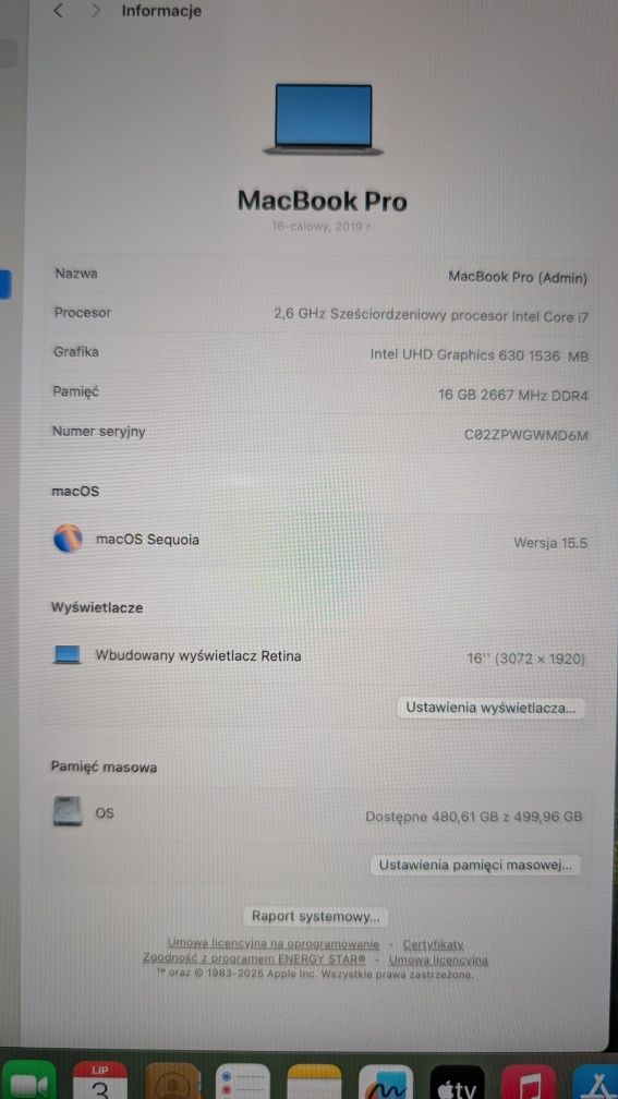 MacBook pro 16" A2141 EMC3347 i7/16/512