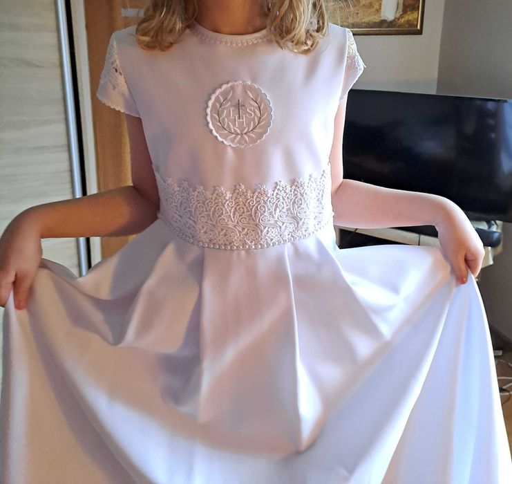Sukienka komunijna 140 suknia zdobiona komunia biała bolerko