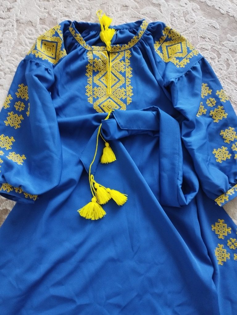Вышиванка платье сине жёлтое, размер 48-52. Новое