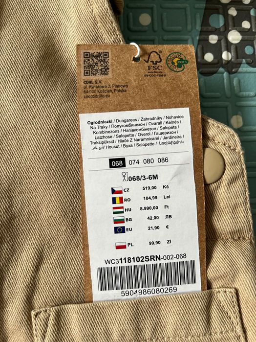 Cocodrillo - Spodnie ogrodniczki dziewczęce rozm. 68