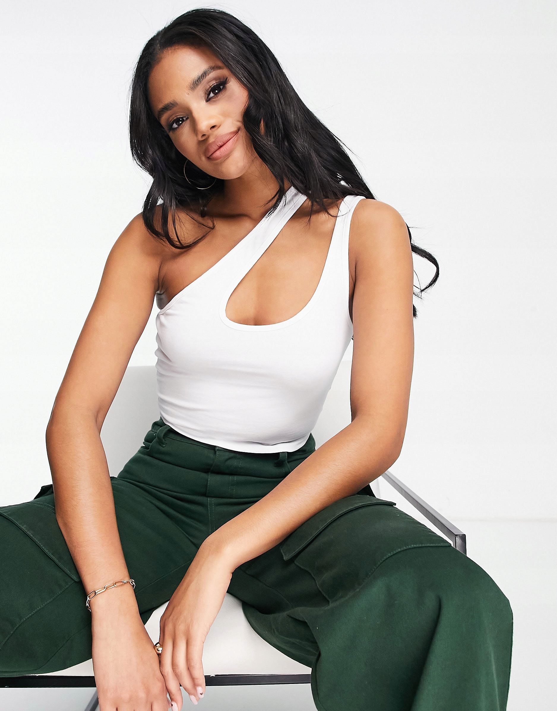 Asos Design 36 S Asymetryczny Top Biały R9816