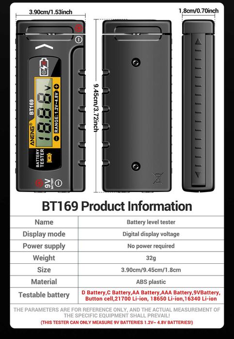 Uniwersalny tester baterii ANENG BT169 LCD miernik napięcia