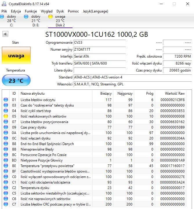 Dysk twardy HDD Seagate ST1000VX000 | FW CV12 | 1TB SATA 3,5"