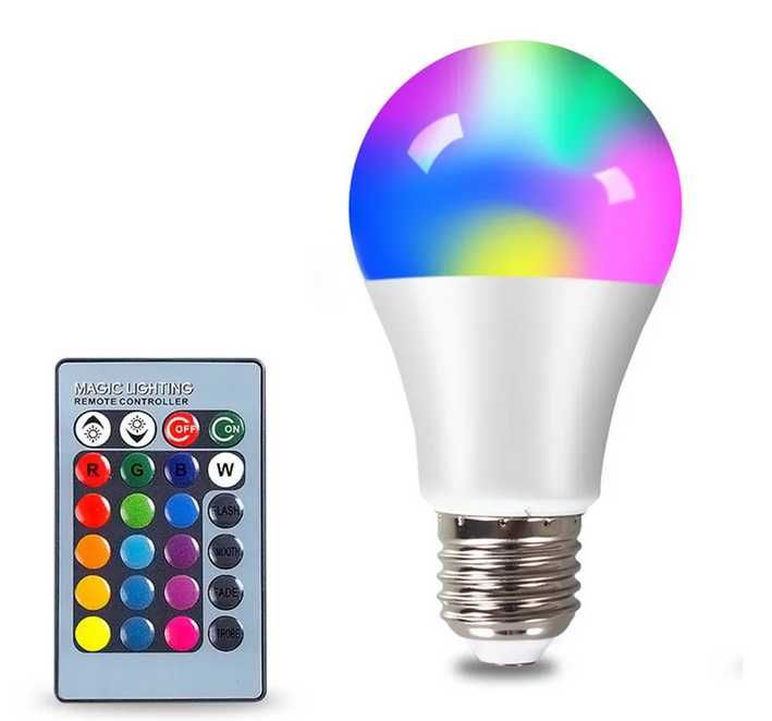 Різнокольорова RGB LED Лампочока з Пультом.Розумна лампочка