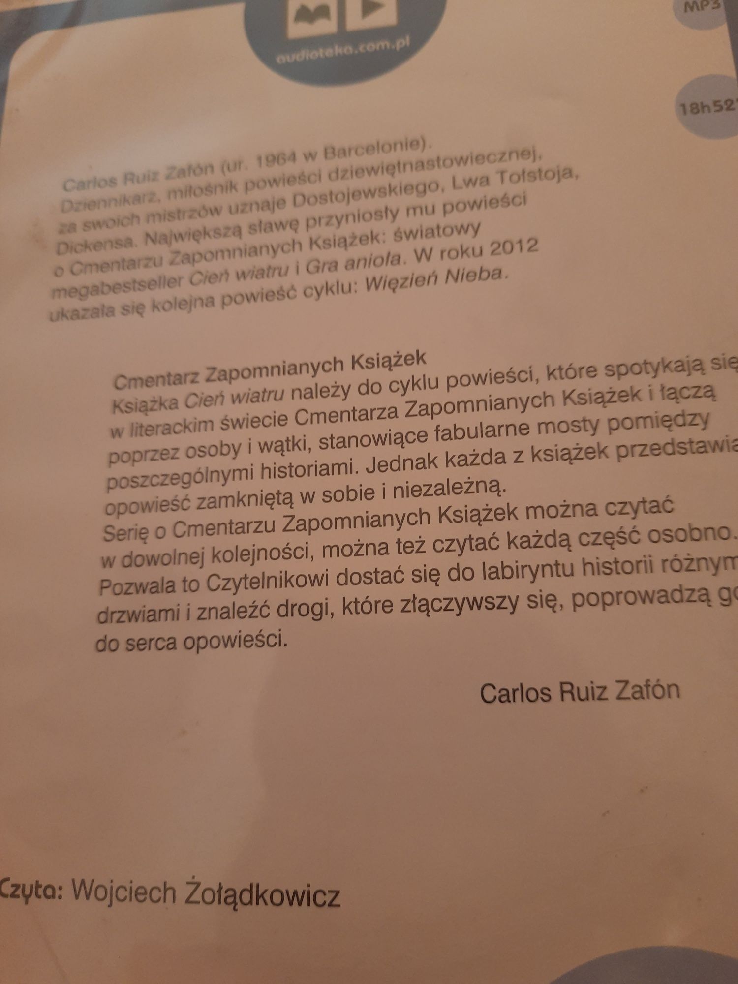 Cień Wiatru audiobook powieść Zafón