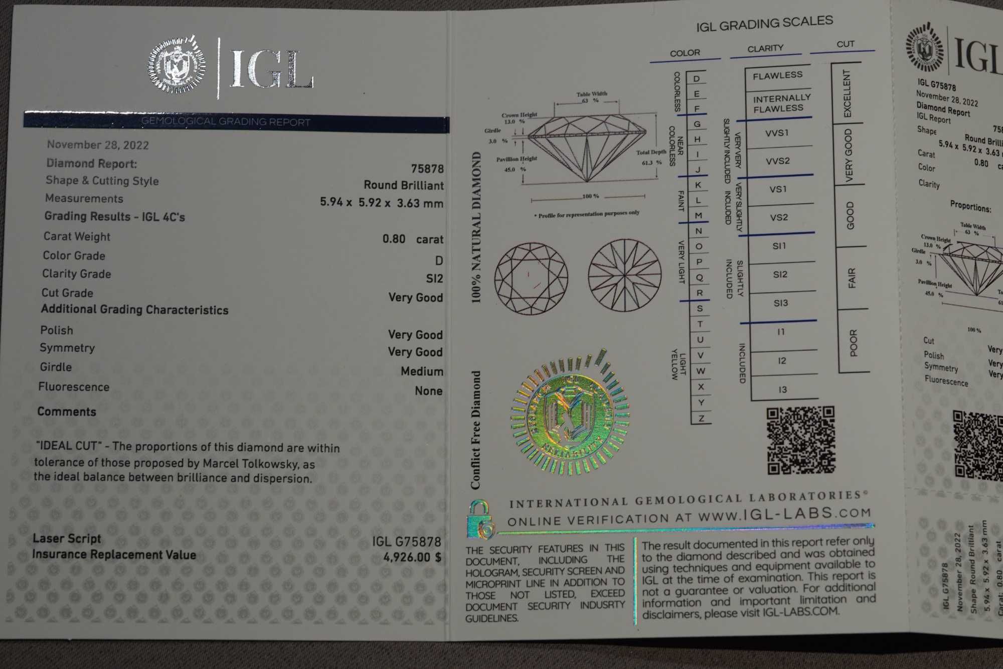 Pierścionek z brylantami diamentami 0,89 CT D Si2 Video