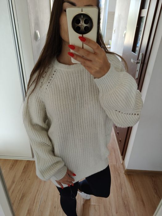 Biały ciepły sweter gruby xl L