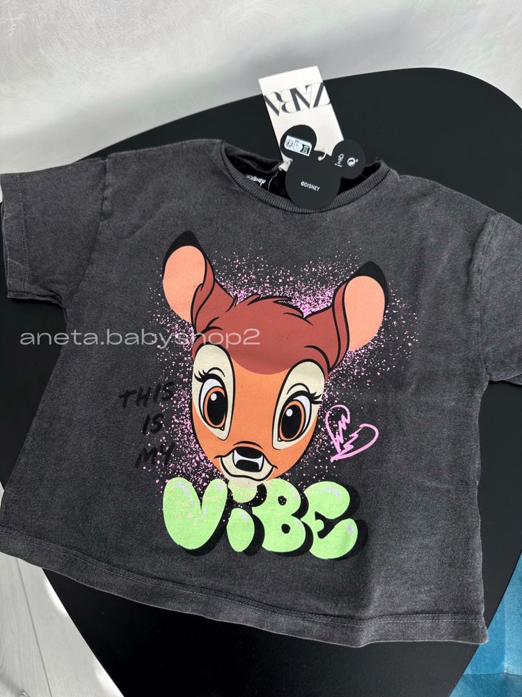 Детская серая вареная футболка Zara Disney Bembi 86 92 98 104 110 116