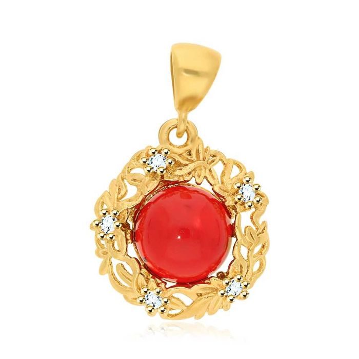 Pozłacana zawieszka z bursztynem - Kwiecisty Wianek pr.925