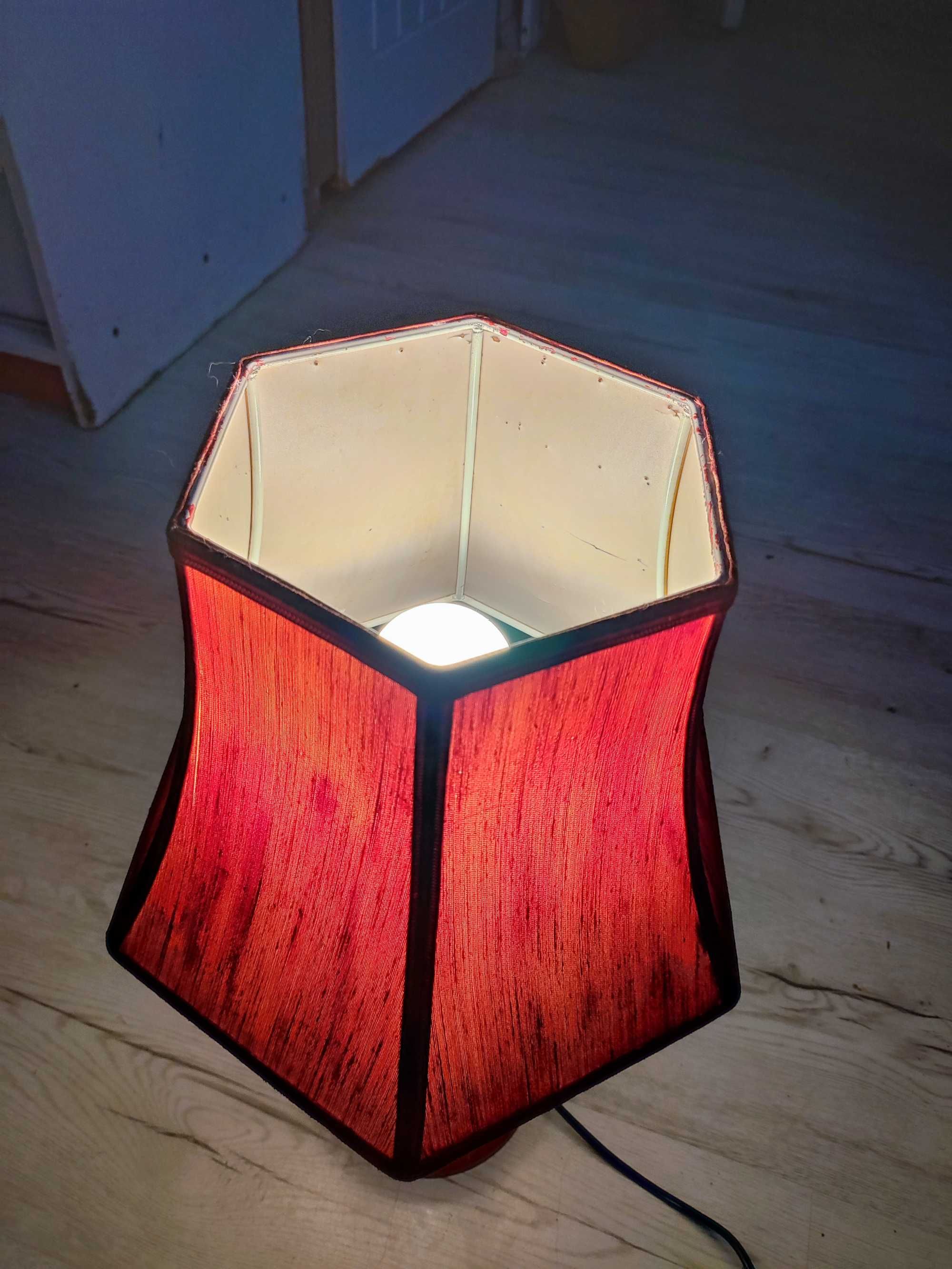 Lampa Stołowa Nocna Lampka czerwona Retro drewniana z drewna z klosz