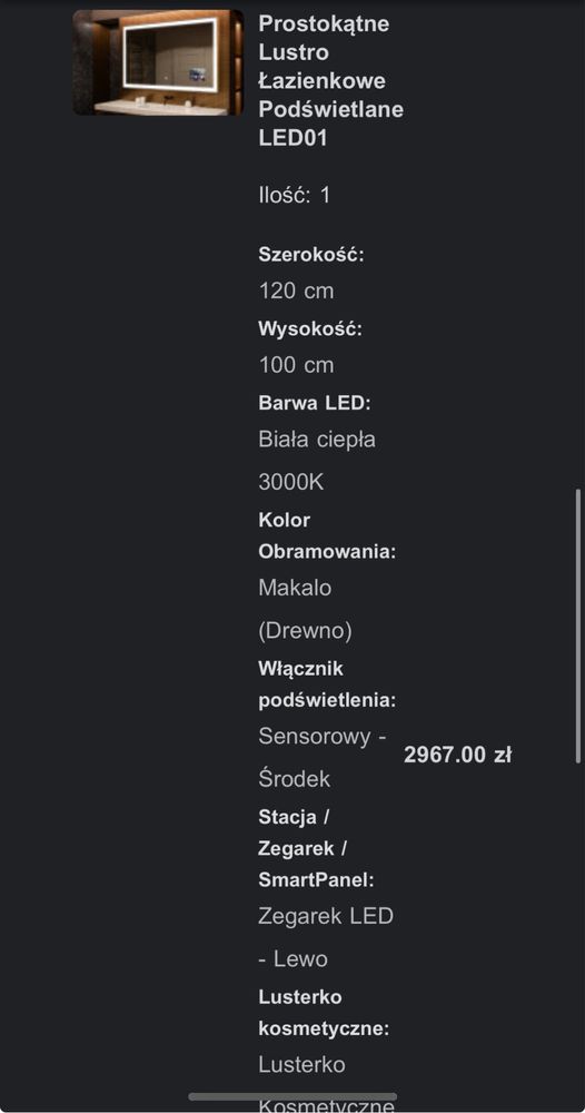 Prostokątne Lustro Łazienkowe Podświetlane LED01 120x100cm