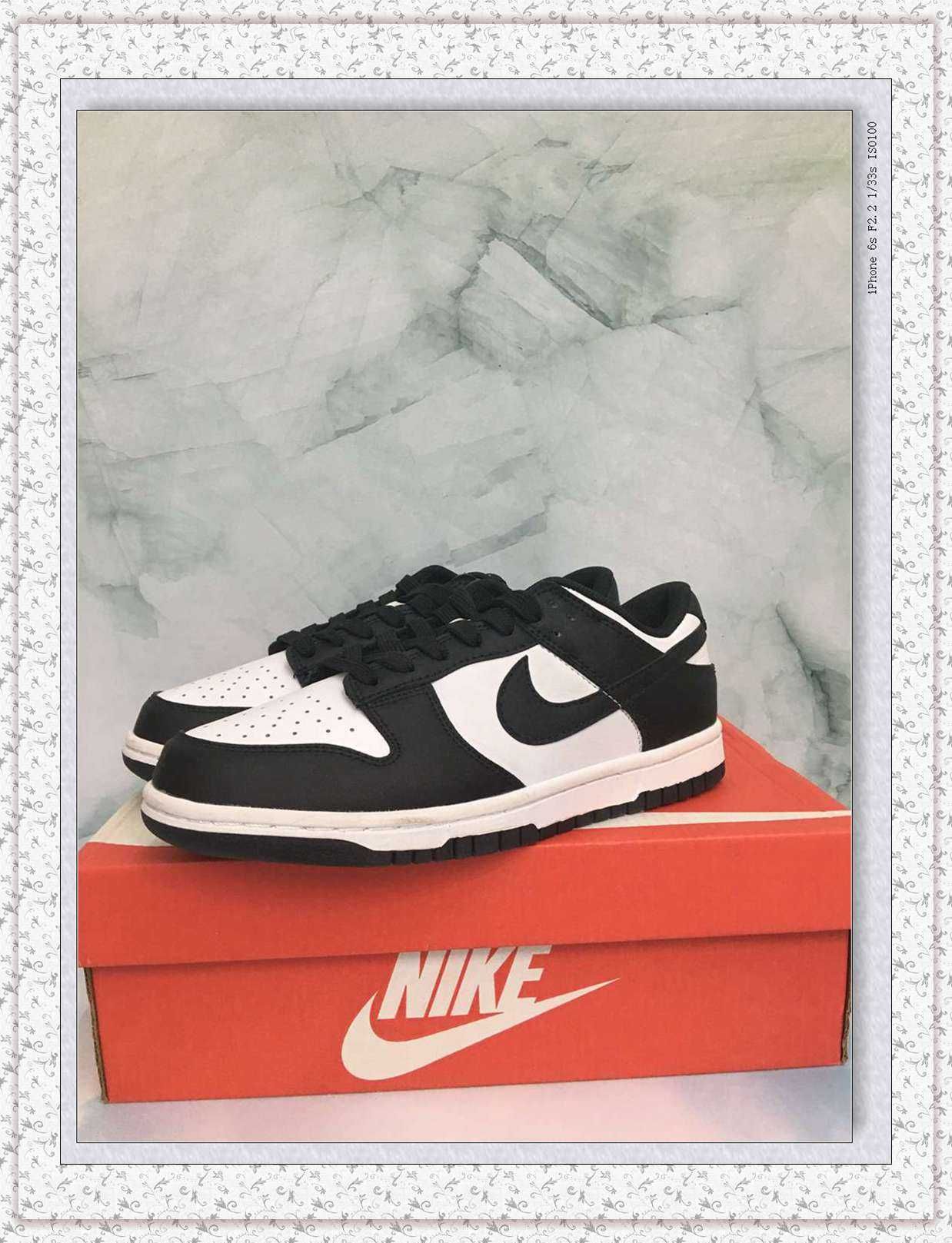 Sapatilhas Nike Dunk Panda preto e branco com atacadores, tamanho 39