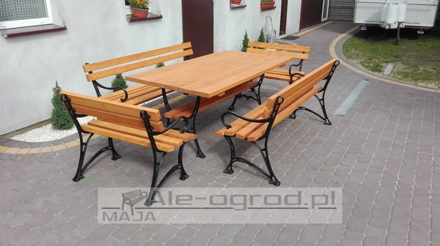 Meble ogrodowe XXL stół 4 ławki żeliwne z podłokietnikiem biesiadne