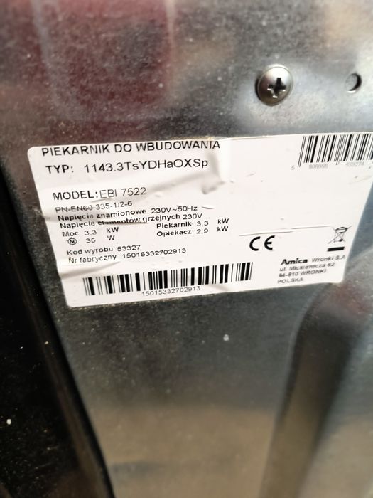 Piekarnik Amica Ebi 7522 do zabudowy