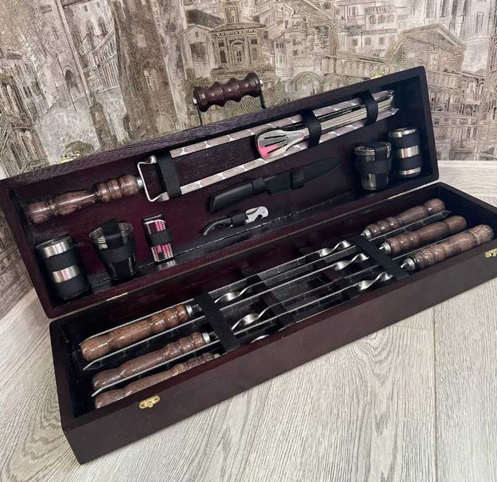 Набір шампурів у деревяному кейсі / для пикника / подарунок чоловіку !