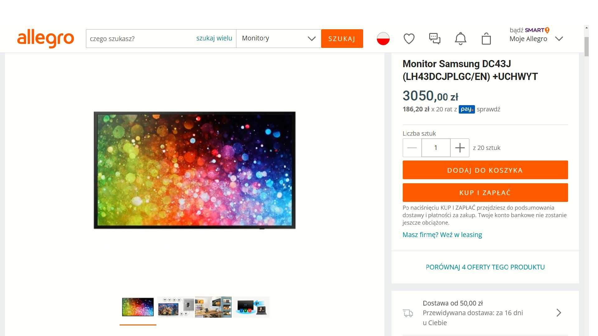 Monitor Samsung DC43J (LH43DCJPLGC/EN) +UCHWYT