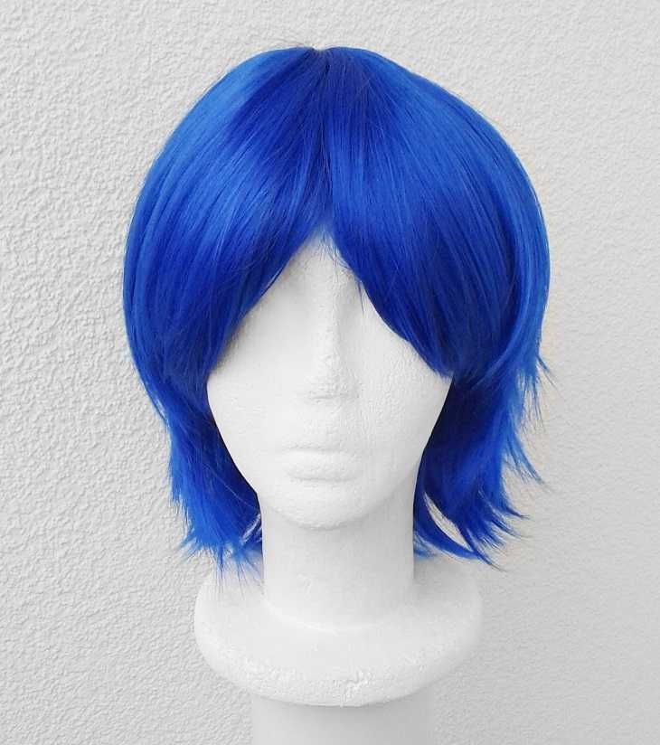 Chabrowa peruka krótka niebieska  z grzywką męska męski cosplay wig