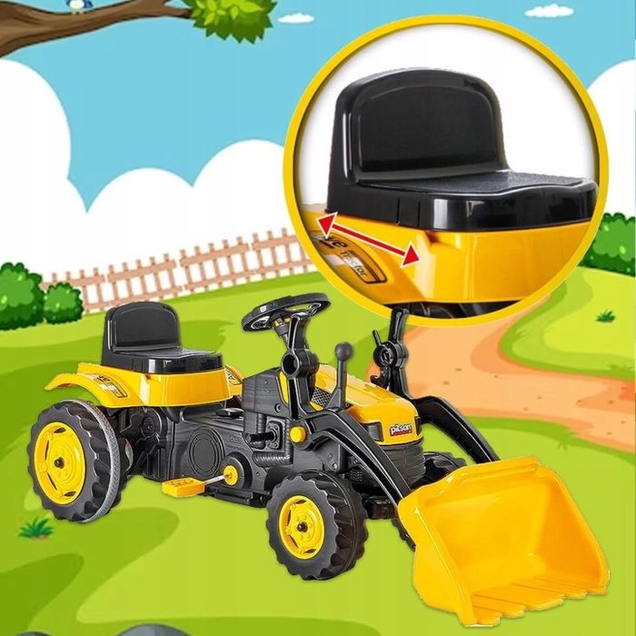 Traktor na pedały PILSAN z łyżką – duży żółty ciągnik dla dziecka