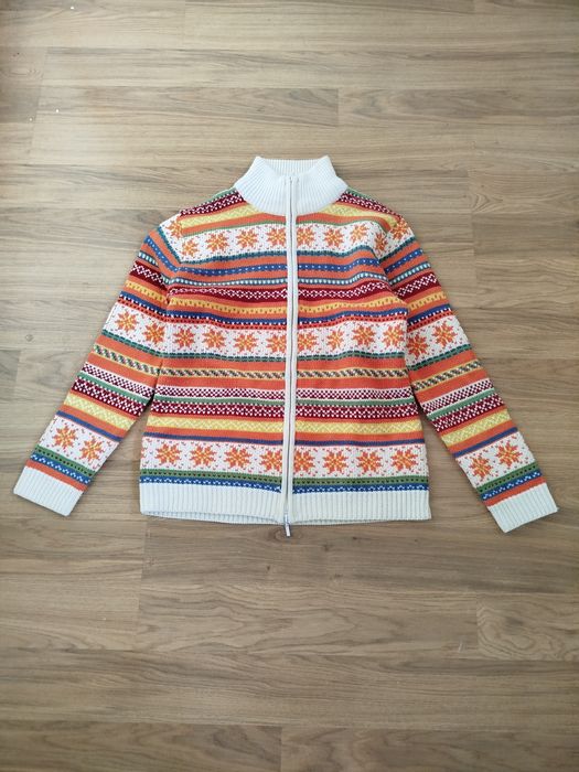 Sweter rozpinany norweski wełna kolorowy wzorzysty ciepły w góry 44/46