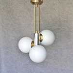 Lampa wisząca żyrandol chromowana 3 kule vintage retro Bauhaus PRL