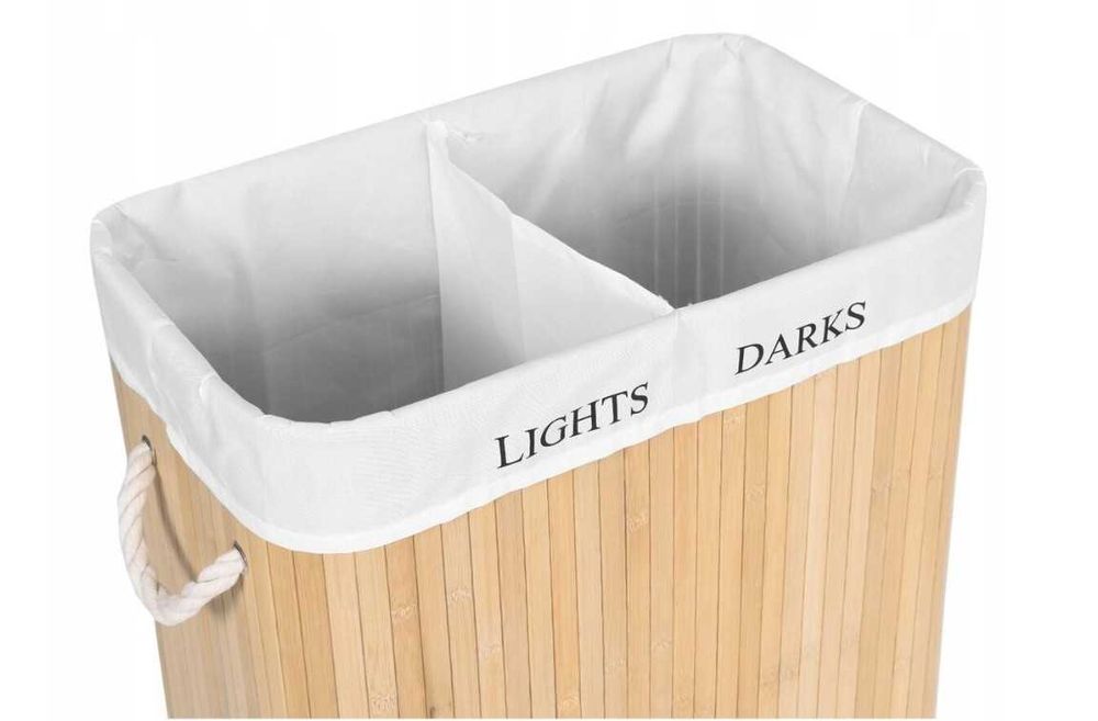 Kosz bambusowy na pranie dwie komory 100 l pojemności Przykrywka