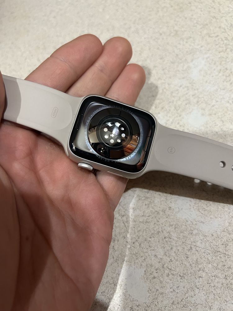 Oryginalny Apple Watch 7 45mm GPS+Cellular LTE Srebrny, BATERIA 100%