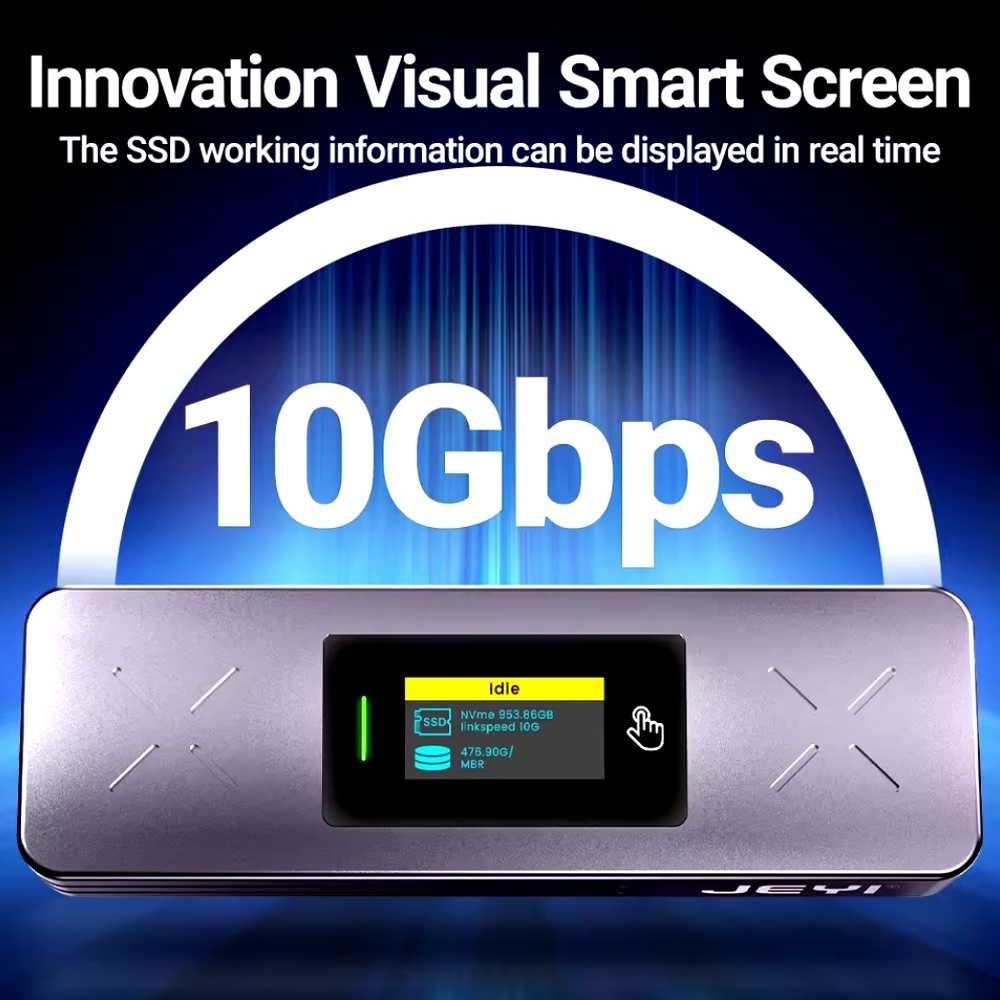 Зовнішній адаптер JEYI i9X M.2 NVMe 2280 PCIe SSD to USB з екраном