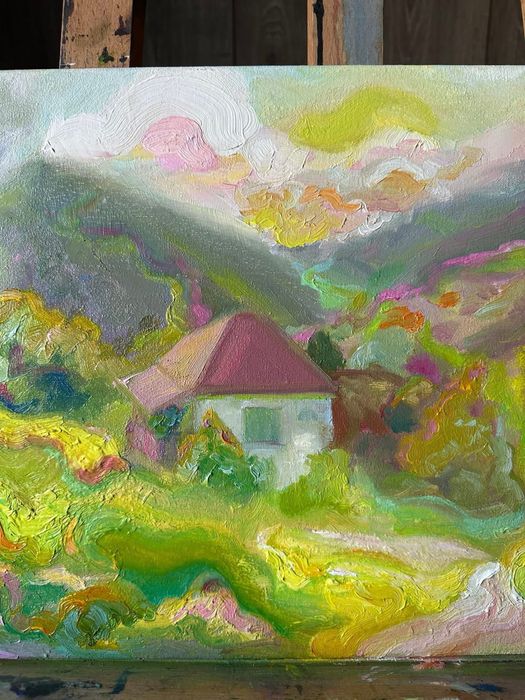 Авторська картина "Спокійна радість", Карпати, природа. Олія. 50x30
