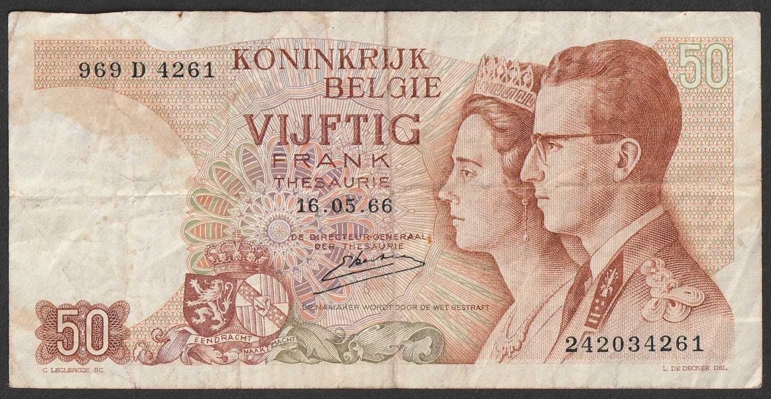 Belgia 50 franków 1966 - król Baldwin z żoną - 969