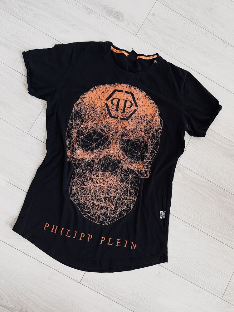 Koszulka t-shirt czarny Phillip Plein pomarańczowe logo błyszczące