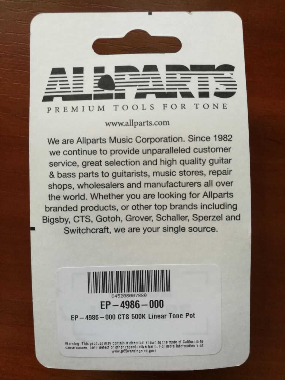 Потенциометр Allparts Pot CTS 500K Lin, Линейный, 500 кОм, USA