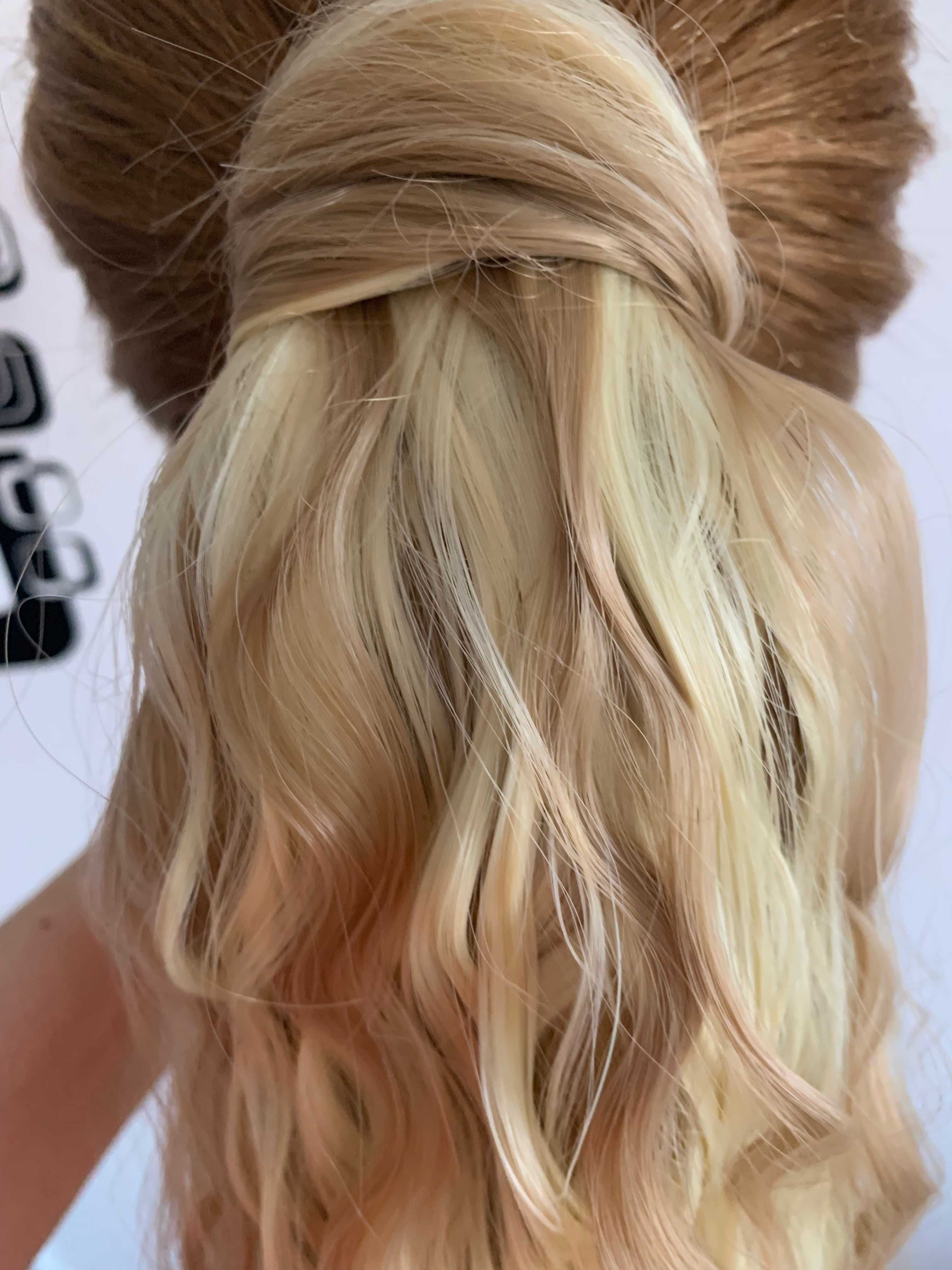 Doczepiany kucyk mix ciemny i jasny blond pasemka falowany długi 60 cm