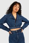 Укорочена джинсова куртка з поясом Boohoo