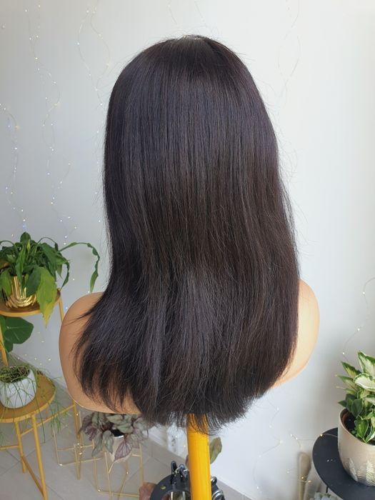 Długa peruka z włosów naturalnych lacefront naturlana czerń