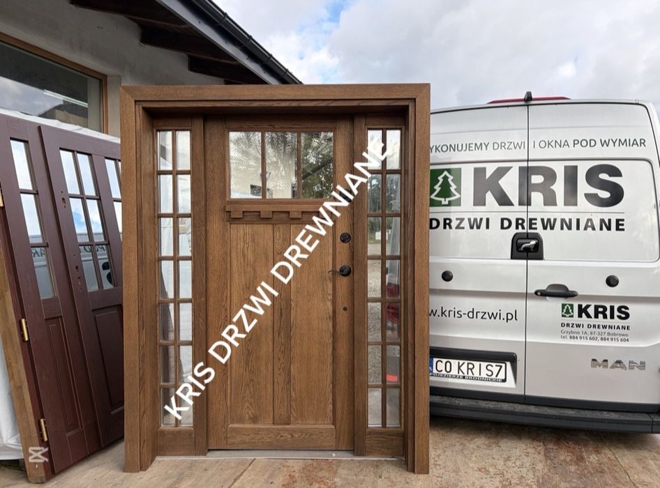 Drzwi zewnętrzne drewniane Amerykańskie schlage z doświetlami