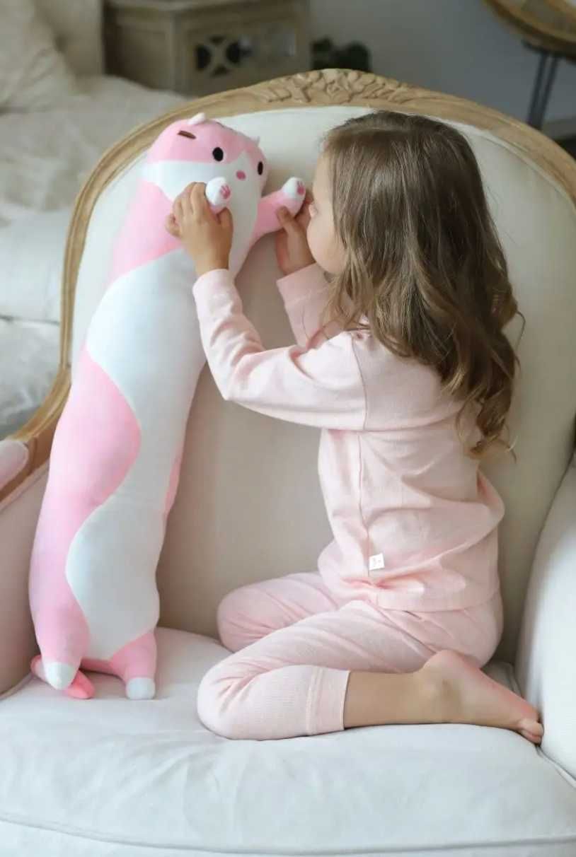 Кіт батон рожевий 70 см для дітей, іграшка подушка антистрес