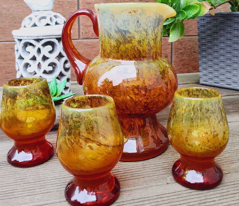 Komplet z dzbankiem szkło Horbowy, połowa lat 70-tych