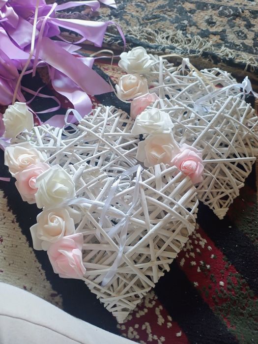 Ozdoby ślubne serca wiklinowe